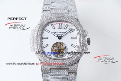 Perfect Replica PE Factory Swiss Patek Philippe Nautilus Iced Out Tourbillon Watch